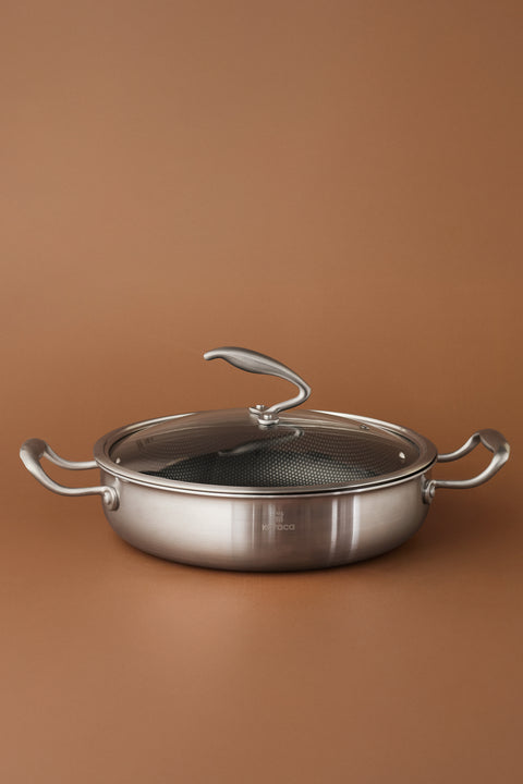 Karaca 5Ply PowerSteel 316+ Paslanmaz Çelik İndüksiyon Basık Tencere ve Kapak, 28 cm, Gümüş