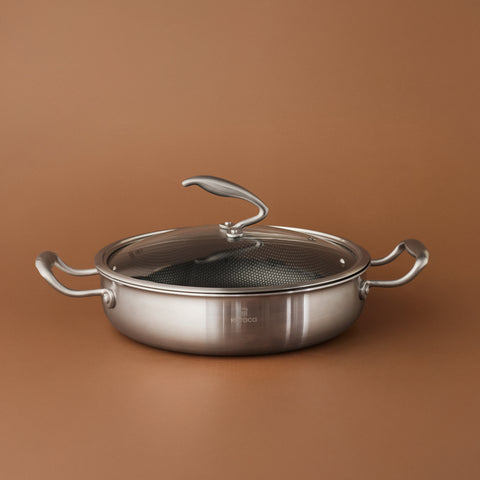 Karaca 5Ply PowerSteel 316+ Paslanmaz Çelik İndüksiyon Basık Tencere ve Kapak, 28 cm, Gümüş