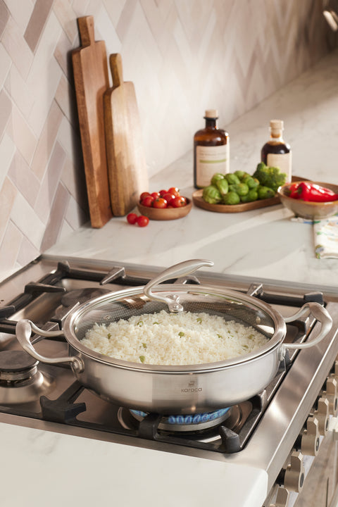 Karaca 5Ply PowerSteel 316+ Paslanmaz Çelik İndüksiyon Basık Tencere ve Kapak, 28 cm, Gümüş