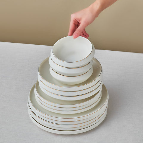 Karaca Stream Bone Aris 53-Piece Dinnerware Set for 12 People, Gold
