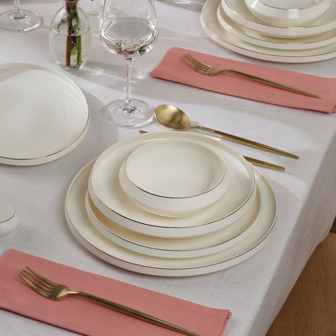 Karaca Stream Bone Aris 53-Piece Dinnerware Set for 12 People, Gold