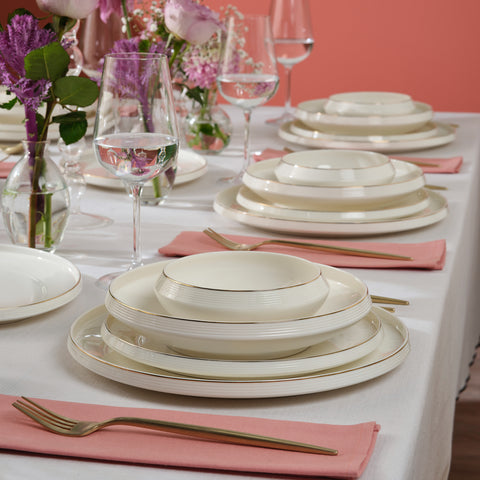Karaca Stream Bone Aris 53-Piece Dinnerware Set for 12 People, Gold