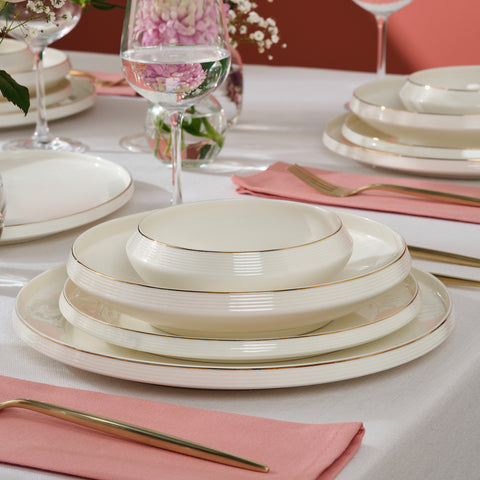 Karaca Stream Bone Aris 53-Piece Dinnerware Set for 12 People, Gold