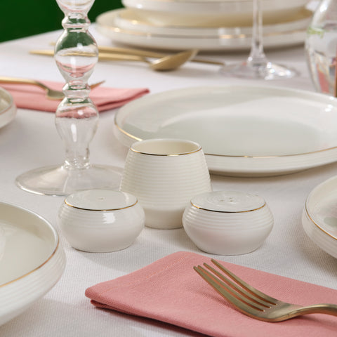 Karaca Stream Bone Aris 53-Piece Dinnerware Set for 12 People, Gold