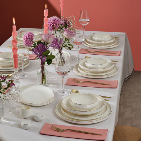 Karaca Stream Bone Aris 53-Piece Dinnerware Set for 12 People, Gold