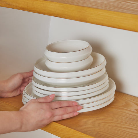 Karaca Stream Bone Aris 53-Piece Dinnerware Set for 12 People, Gold