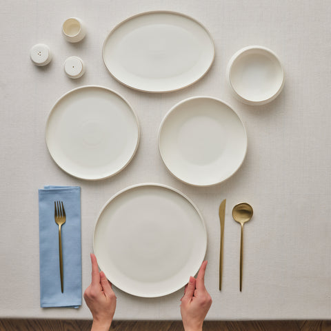 Karaca Stream Bone Aris 53-Piece Dinnerware Set for 12 People, Gold