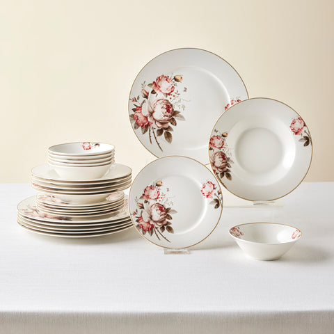 Karaca Bone China Rosie 24-teiliges Tafelservice für 6 Personen, Mehrf