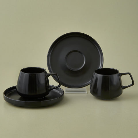 Karaca Streamline Saturn 4-teiliges 2-Personen-Kaffeetassen-Set, Mattschwarz