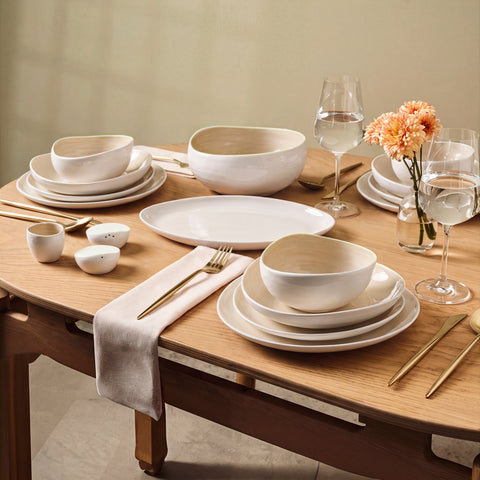 Karaca Earth Collection Rise 55-teiliges 12-Personen-Tafelservice Plus Creme