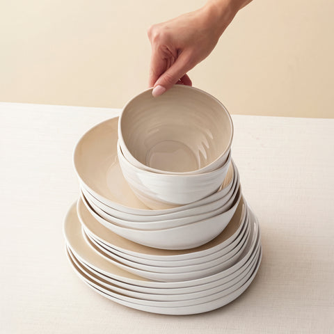 Karaca Earth Collection Rise 55-teiliges 12-Personen-Tafelservice Plus Creme