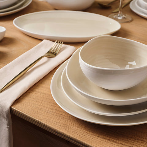 Karaca Earth Collection Rise 55-teiliges 12-Personen-Tafelservice Plus Creme