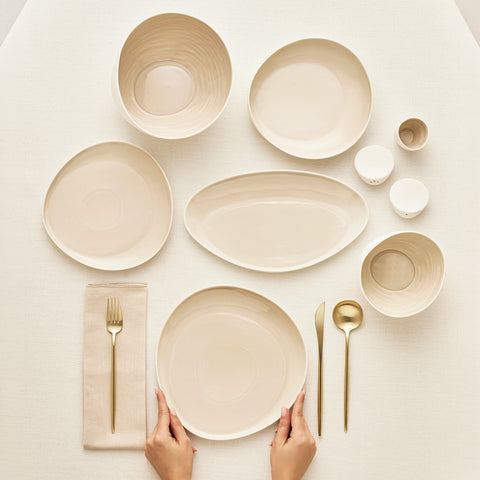 Karaca Earth Collection Rise 55-teiliges 12-Personen-Tafelservice Plus Creme