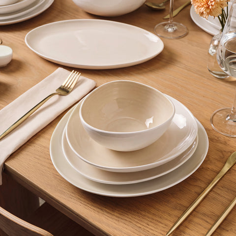 Karaca Earth Collection Rise 55-teiliges 12-Personen-Tafelservice Plus Creme