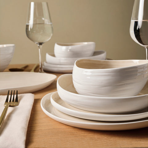 Karaca Earth Collection Rise 55-teiliges 12-Personen-Tafelservice Plus Creme
