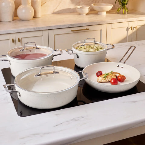 Karaca Granite Whitestone 7-Piece Non-Stick Induction Cookware Set, White