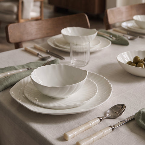 Karaca White Shell Opal Glass Dinnerware Set, 18 Pieces for 6 People