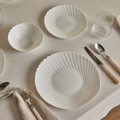 Karaca White Shell Opal Glass Dinnerware Set, 18 Pieces for 6 People