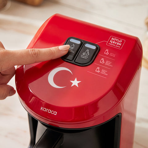 Karaca Hatır Hüps Türkiye Marş Söyleyen 5 Fincan Kapasiteli Sütlü Türk Kahve Makinesi Bayrak Kırmızısı