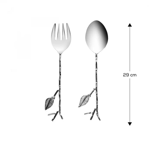 Karaca Leaf Servierbesteck Silber-Gold – Löffel- und Gabelset