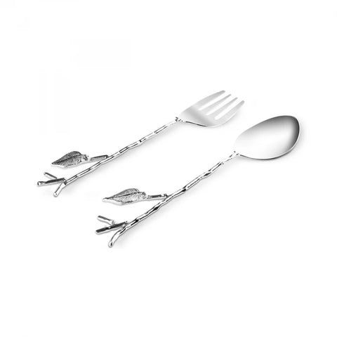 Karaca Leaf Servierbesteck Silber-Gold – Löffel- und Gabelset