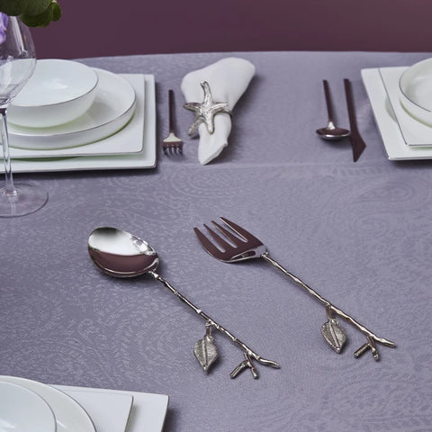 Karaca Leaf Servierbesteck Silber-Gold – Löffel- und Gabelset