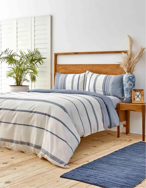 Karaca Home Dobby Woven 100% Cotton Duvet Cover Set, Double, White Indigo