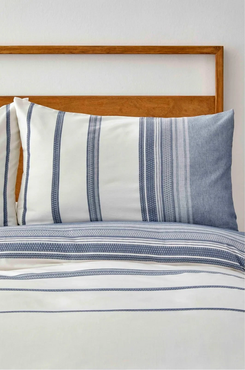 Karaca Home Dobby Woven 100% Cotton Duvet Cover Set, Double, White Indigo