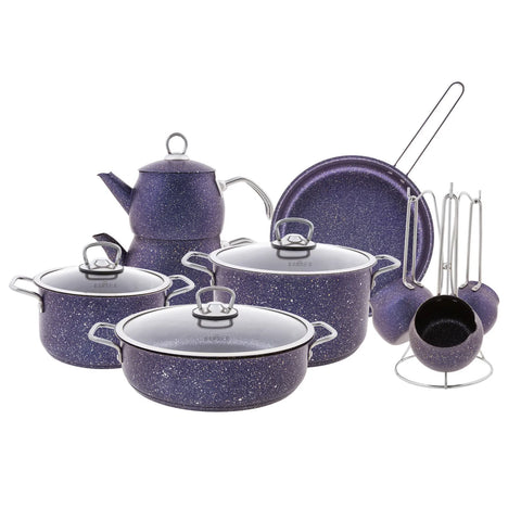 Karaca Biogranit Steel Plus 14-teiliges Mitgiftset Lila Setinhalt