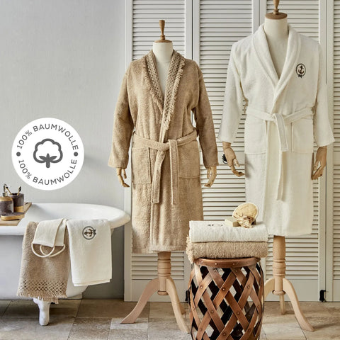 Karaca Home Romy Lacy 6 Stück Beige-Offweiß Familie Bademantel Set