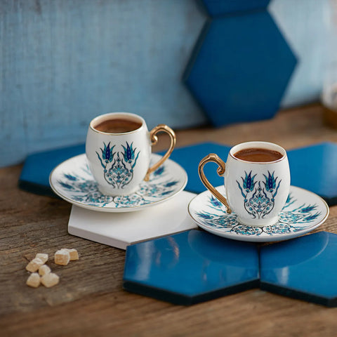 Karaca Iznik Mokkatassen-Set für 2 Personen, 90 ml Porzellan