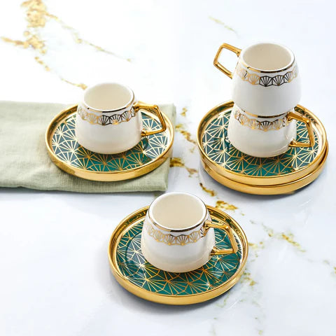 Karaca Verde 12-teiliges Porzellan Espresso Türkischer Kaffeetassen-Se