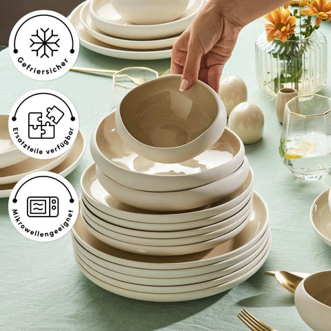 Karaca Streamline Cupid für 12 Personen Geschirr Set, 59 Teilig, Stone