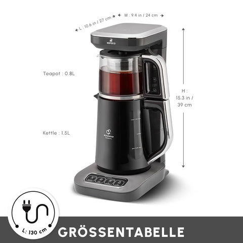 Karaca Caysever Robotea Pro 4 in 1 sprechender automatischer Teekocher Wasserkocher und Filterkaffeemaschine 2500W Space Grau