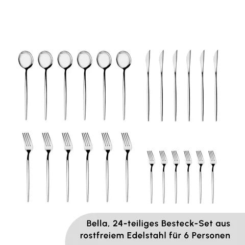 Karaca Bella Edelstahl V2 24-teiliges Besteckset für 6 Personen – Silb