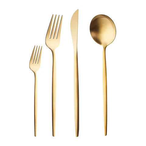 Karaca Bella V2 24-Piece Cutlery Set for 6 People – Matte Gold