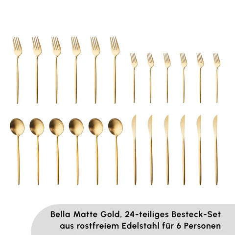 Karaca Bella V2 24-Piece Cutlery Set for 6 People – Matte Gold