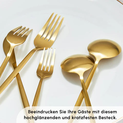 Karaca Bella V2 24-Piece Cutlery Set for 6 People – Matte Gold