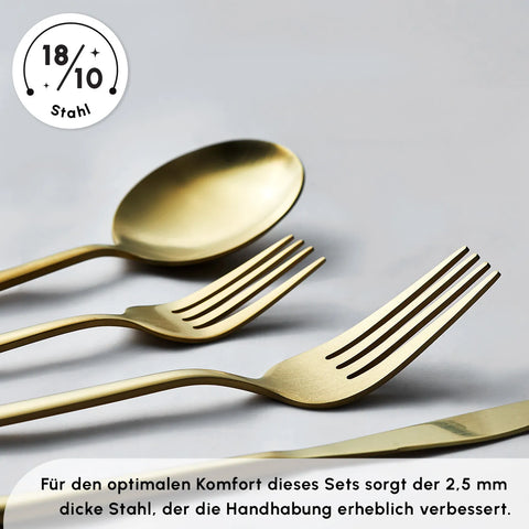 Edles Besteckset für 6 Personen in Gold matt – Karaca
