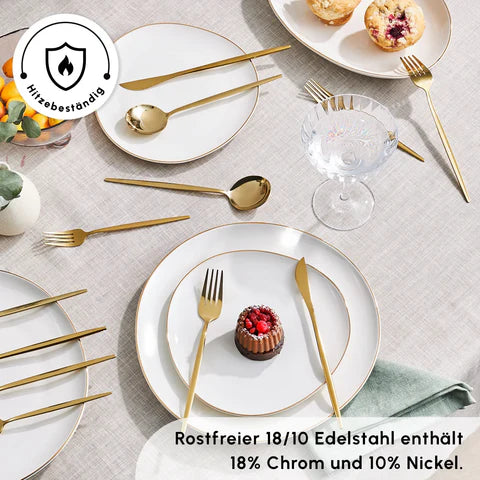 Karaca Bella Shiny Gold V2 Besteck Set für 6 Personen, 24 Teilig