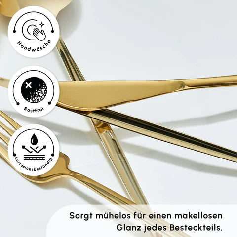 Karaca Bella Shiny Gold V2 Besteck Set für 6 Personen, 24 Teilig