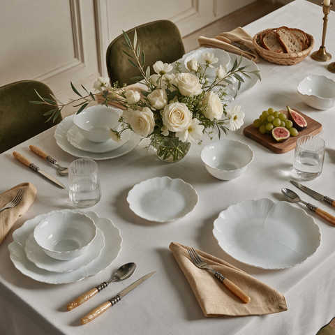 Karaca White Flower Opal Glas Tafelservice 18-teilig für 6 Personen