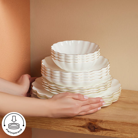 Karaca Fine Pearl Extra Shell 55-Piece 12-Person Dinner Set Gold