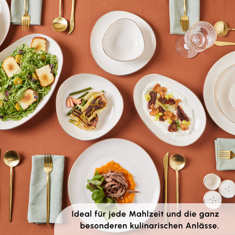 Karaca Stream Bone Middle 53-Piece Dinner Set for 12 People Gold