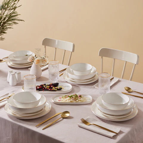 Karaca Stream Bone China Favaro 53-Piece Dinner Set for 12 People, Gold