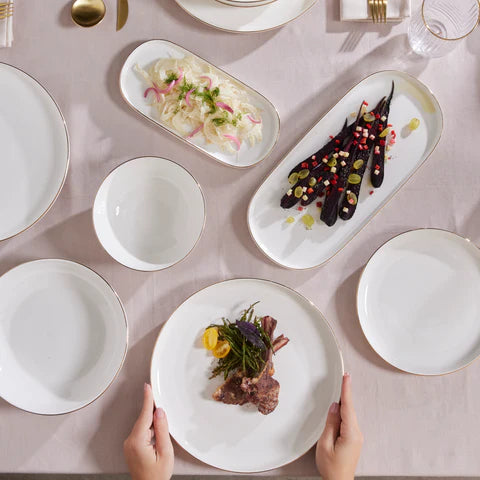 Karaca Stream Bone China Favaro 53-Piece Dinner Set for 12 People, Gold