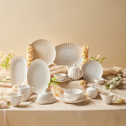 Karaca New Daisy Pasta-Schale aus Steinzeug mit Reaktivglasur, 22,5 cm, Weiß