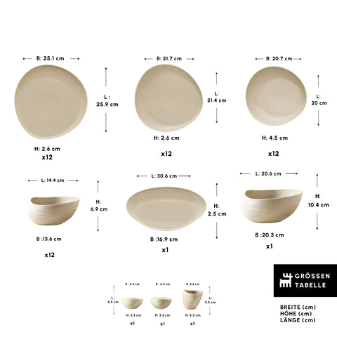 Karaca Earth Collection Rise 55 Parça 12 Kişilik Yemek Takımı, Cream