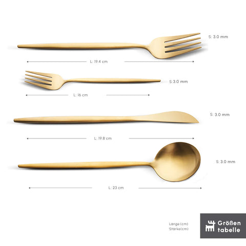 Karaca Bella V2 24-Piece Cutlery Set for 6 People – Matte Gold