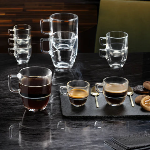 RCR Caffè 6-Piece Glass Espresso Coffee Cup Set for 6 People, 80 ml, Clear